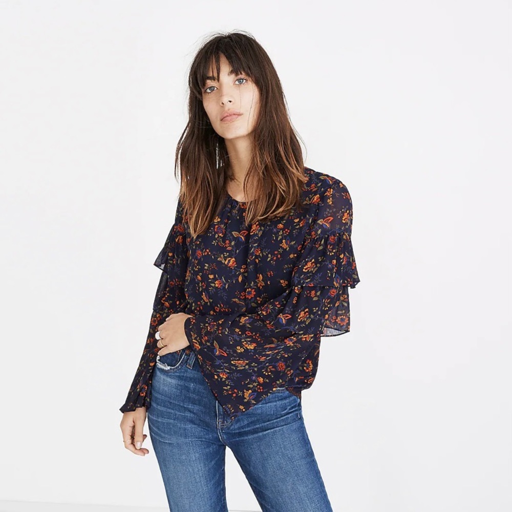 Madewell Floral Ruffle-Sleeve Top in Climbing Vine